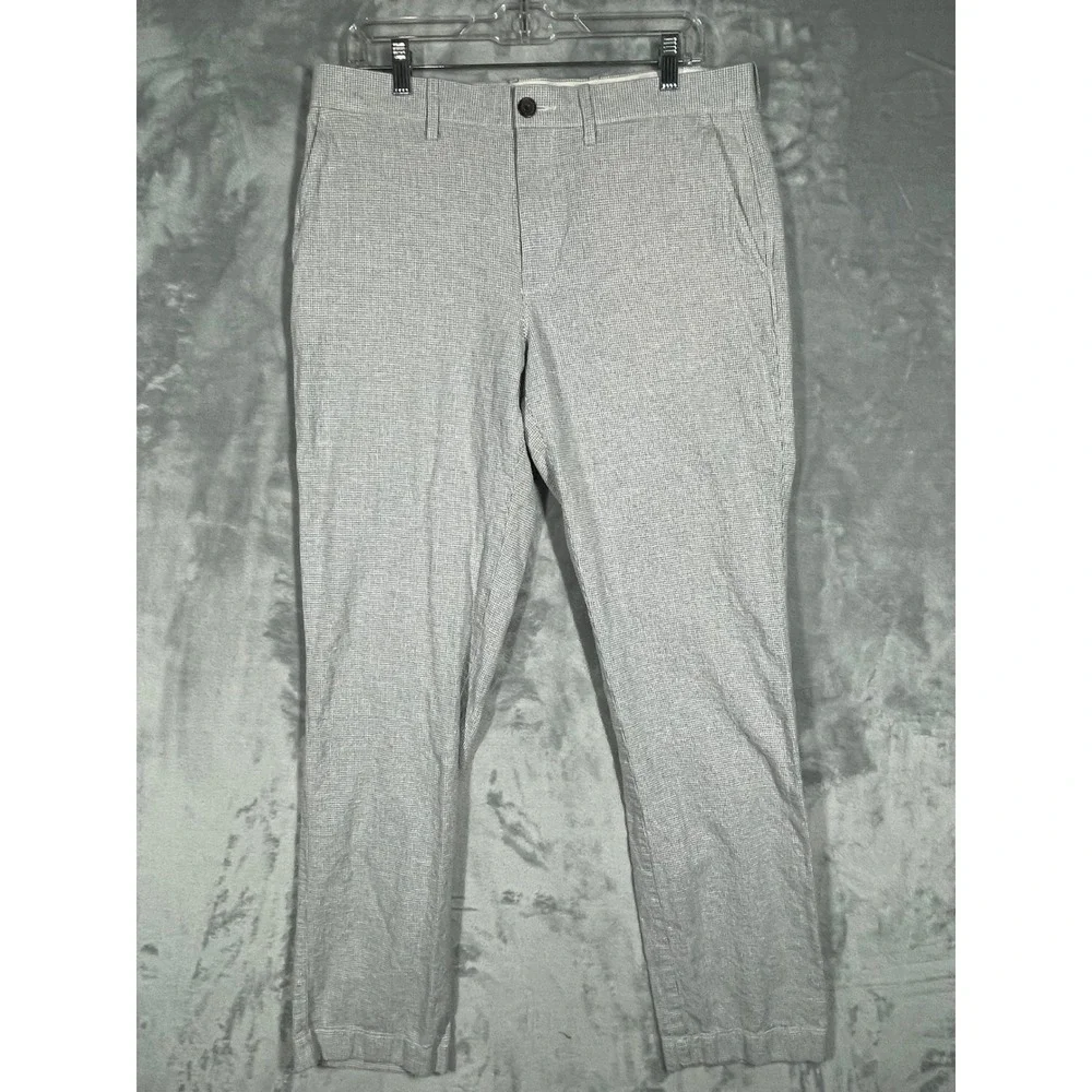 J.Crew Mens Straight Fit Linen Cotton Houndstooth Pants Grey White W33 L34